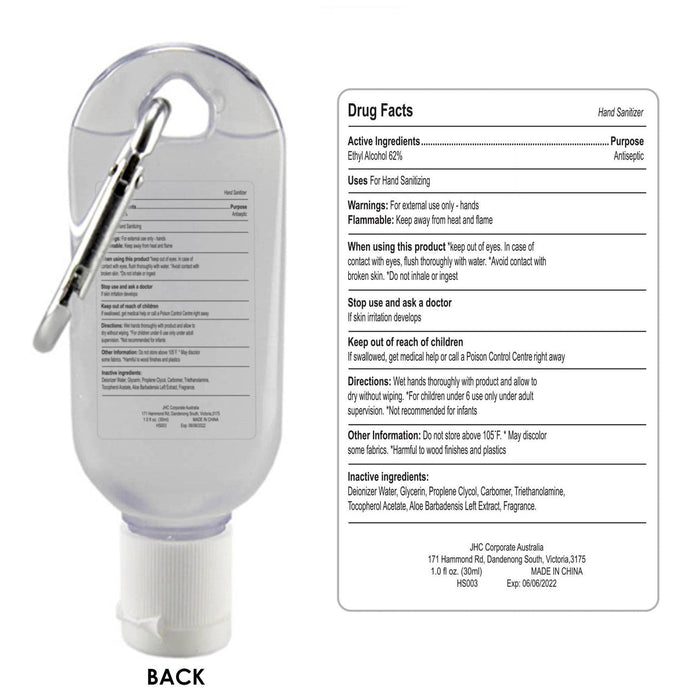 30ML GEL HAND SANITIZER WITH CARABINER