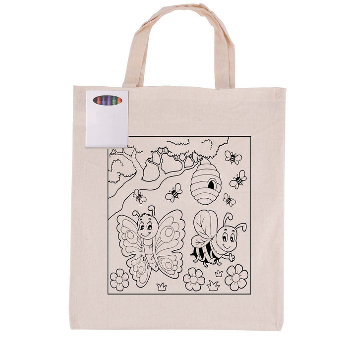 Colouring Short Handle Calico Bag & Crayons