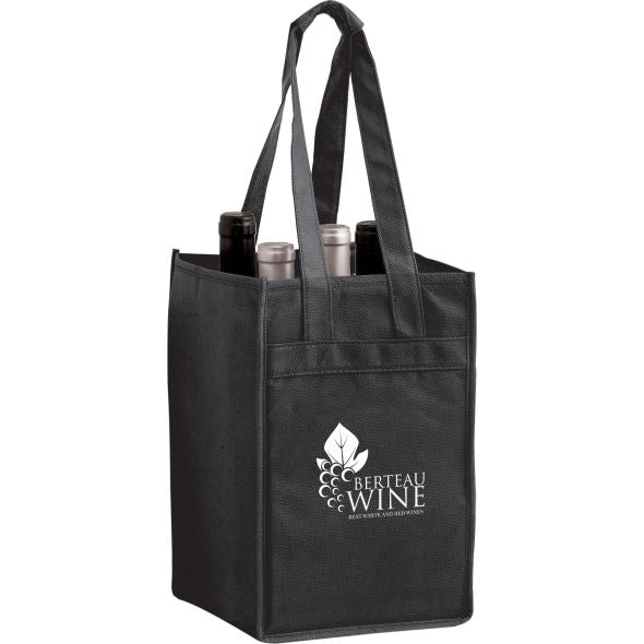 Non-Woven Polypropylene 4-Bottle Wine Tote Bag